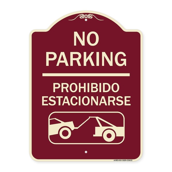 No Parking Prohibido Estacionarse W/ Car Tow Graphic Heavy-Gauge Alum Sign, 24" x 18", BU-1824-23632